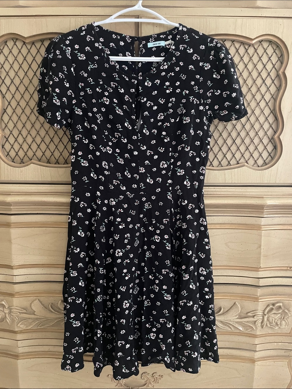 Kimchi Blue Black Mini Dress with White Floral Print